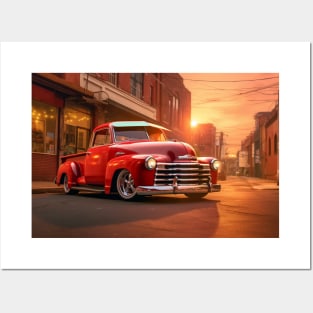 Red Slammed Chevy 3100 pickup Posters and Art